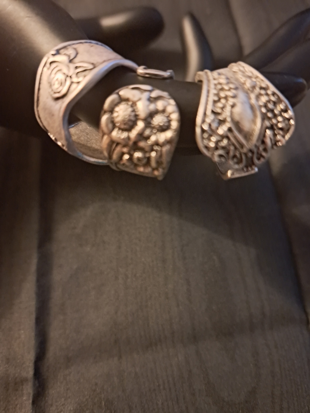 Three Silver Tone Floral Statement Adjustable Fun Rings Women Accessories